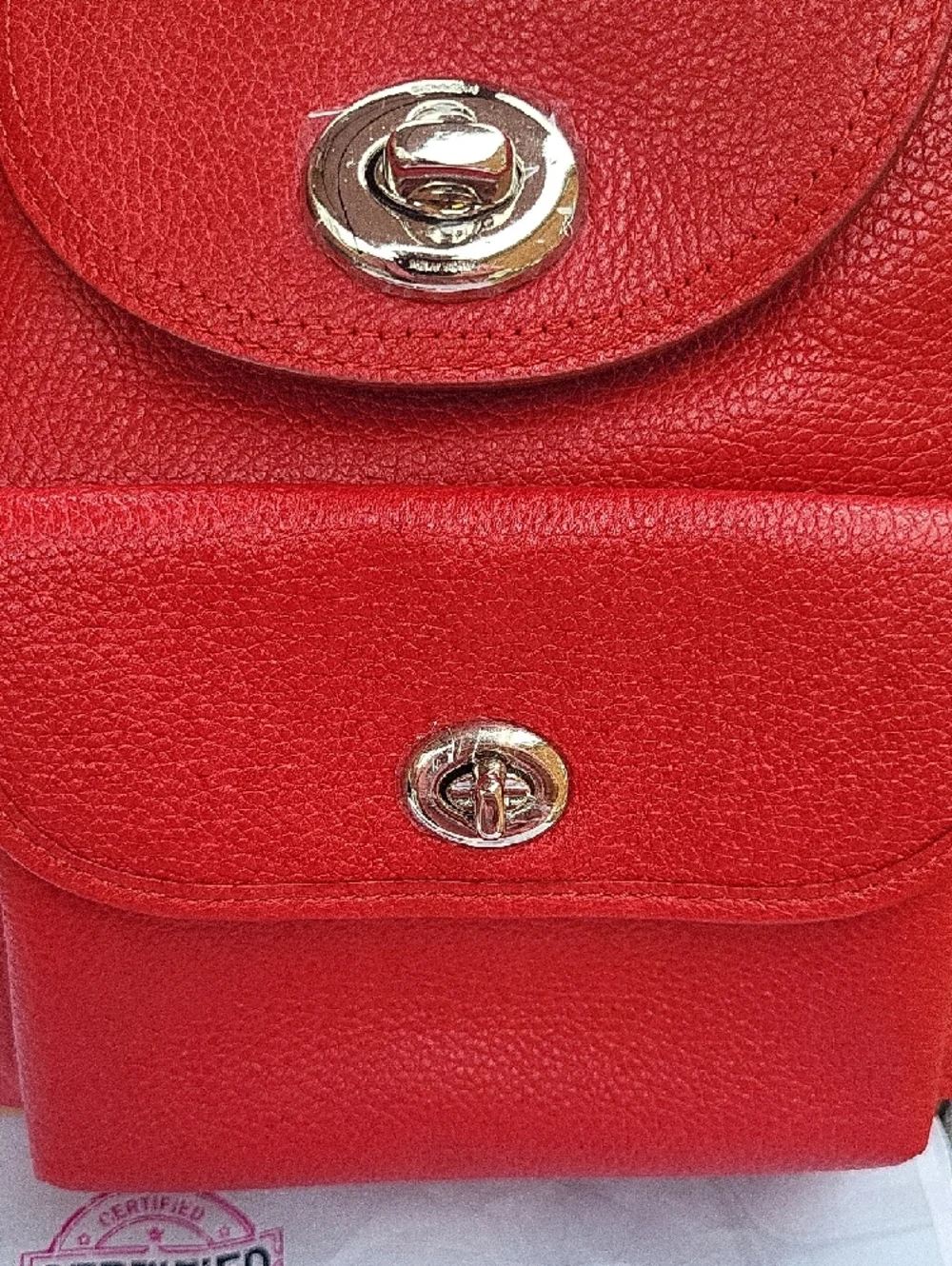 Coach Red Pebbled Leather Mini Turnlock Rucksack Backpack - Picture 3 of 16